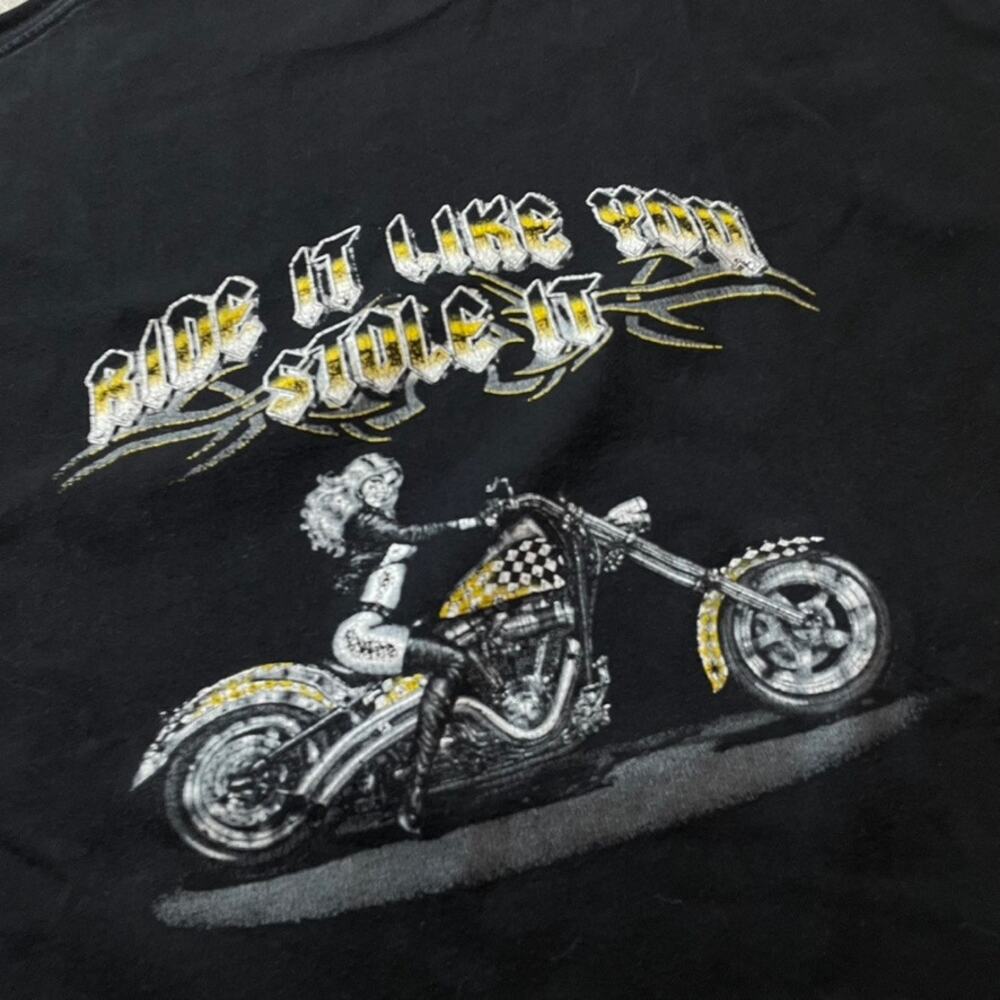 Ride it Like You Stole It Black Yellow Motorcycle Girl Tee Shirt‎ Short Sleeve